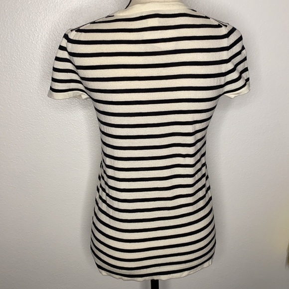 J Crew Black and White Striped 💯 Cotton Sweater - Picture 6 of 8